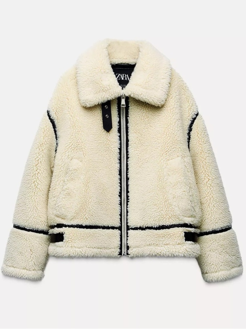 Zara faux shearling biker jacket with black trim size small NWOT